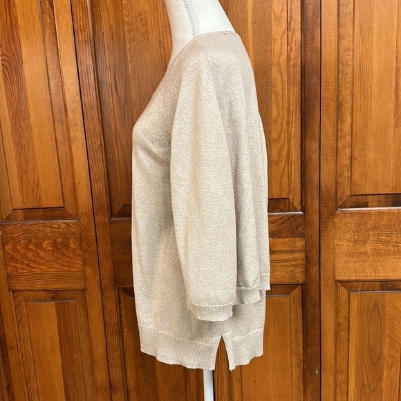 H by Halston V-neck Open Sleeves/Cape Back Heathered Tan Cotton/Rayon Sweater S - Picture 3 of 10